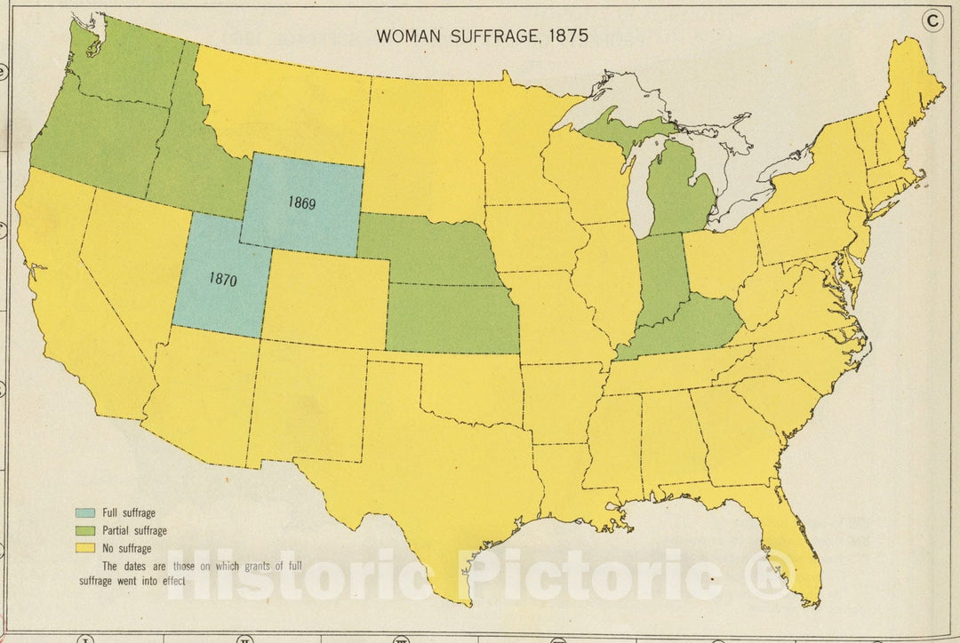 Historical Map, Woman Suffrage, 1875, Vintage Wall Art