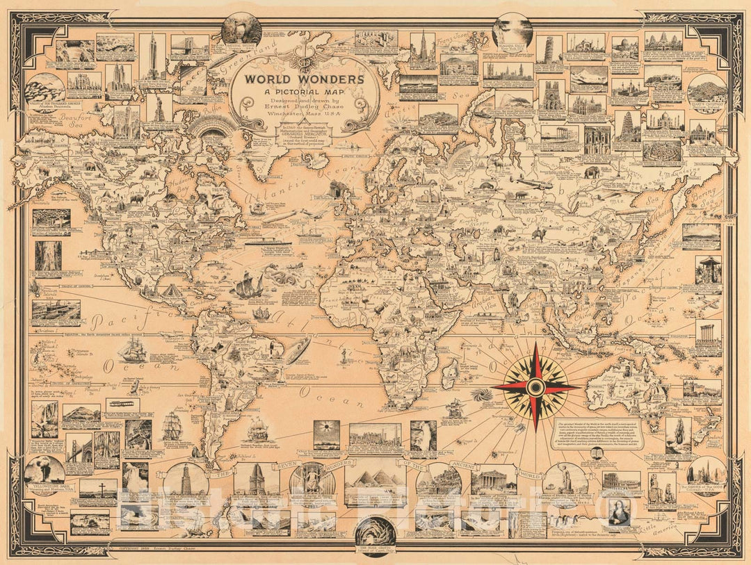 Historical Map, 1939 World wonders : a pictorial Historical Map, Vintage Wall Art