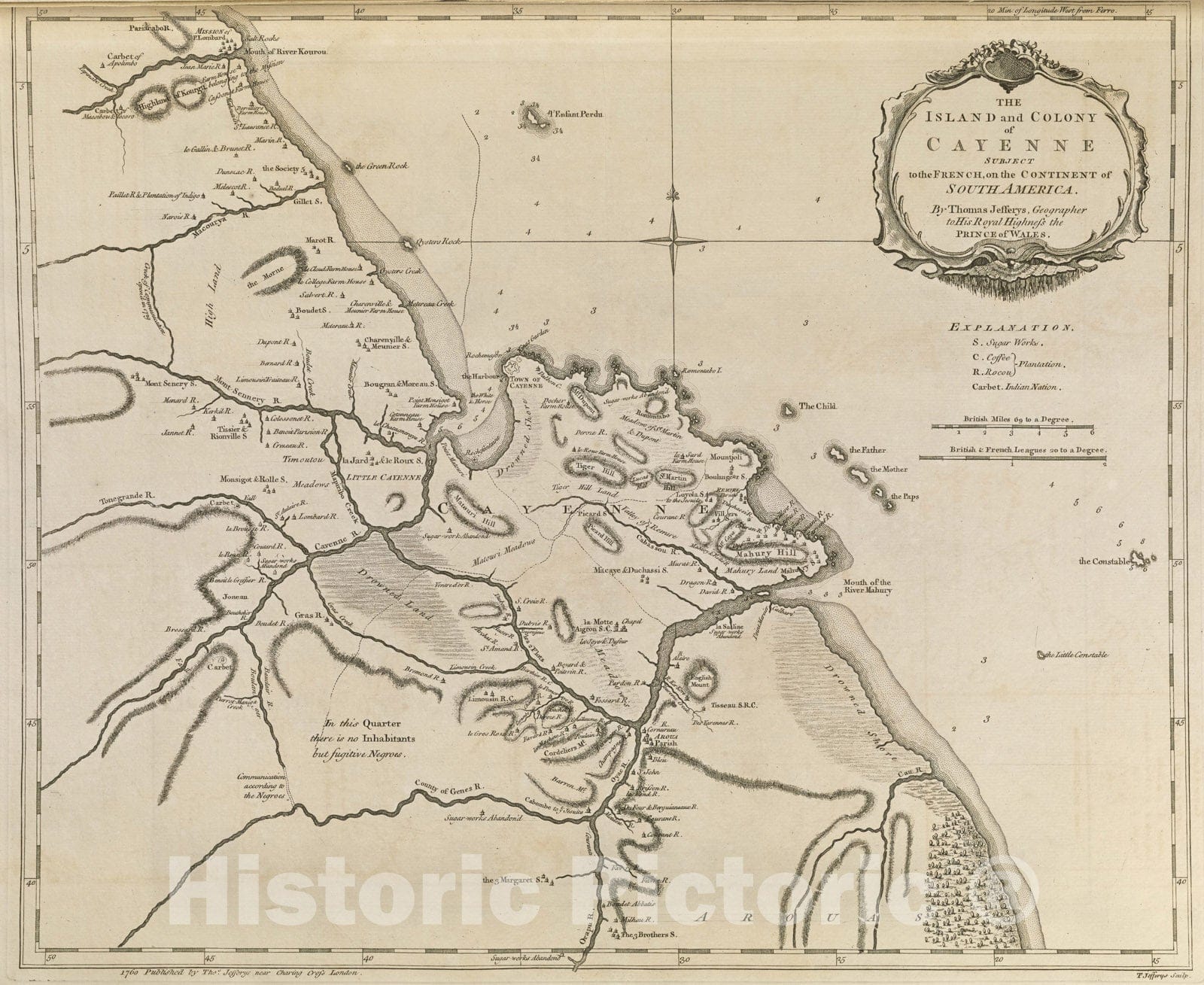 Historical Map, 1768 The Island and Colony of Cayenne Subject to The French, on The Continent of South America, Vintage Wall Art