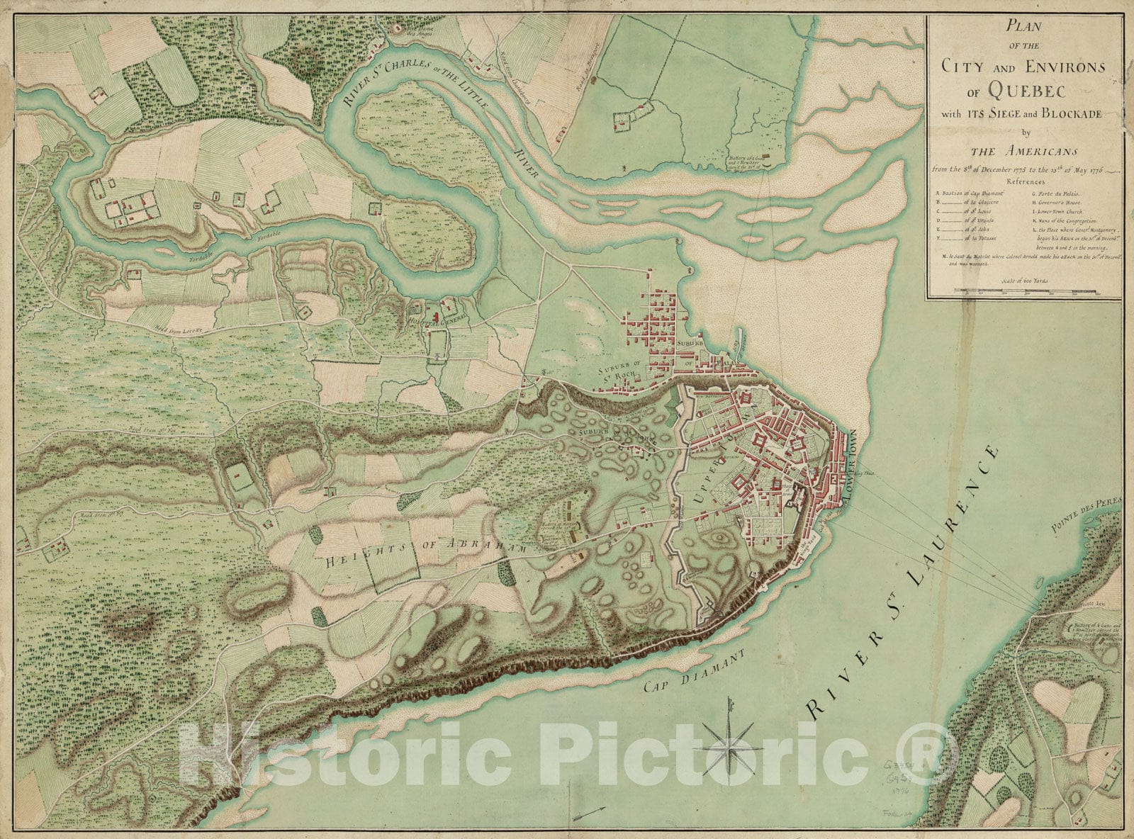 Historical Map, Plan of The City and Environs of Quebec, with its Siege and Blockade by The Americans : from The 8th of December, 1775 to The 13th of May, 1776, Vintage Wall Art