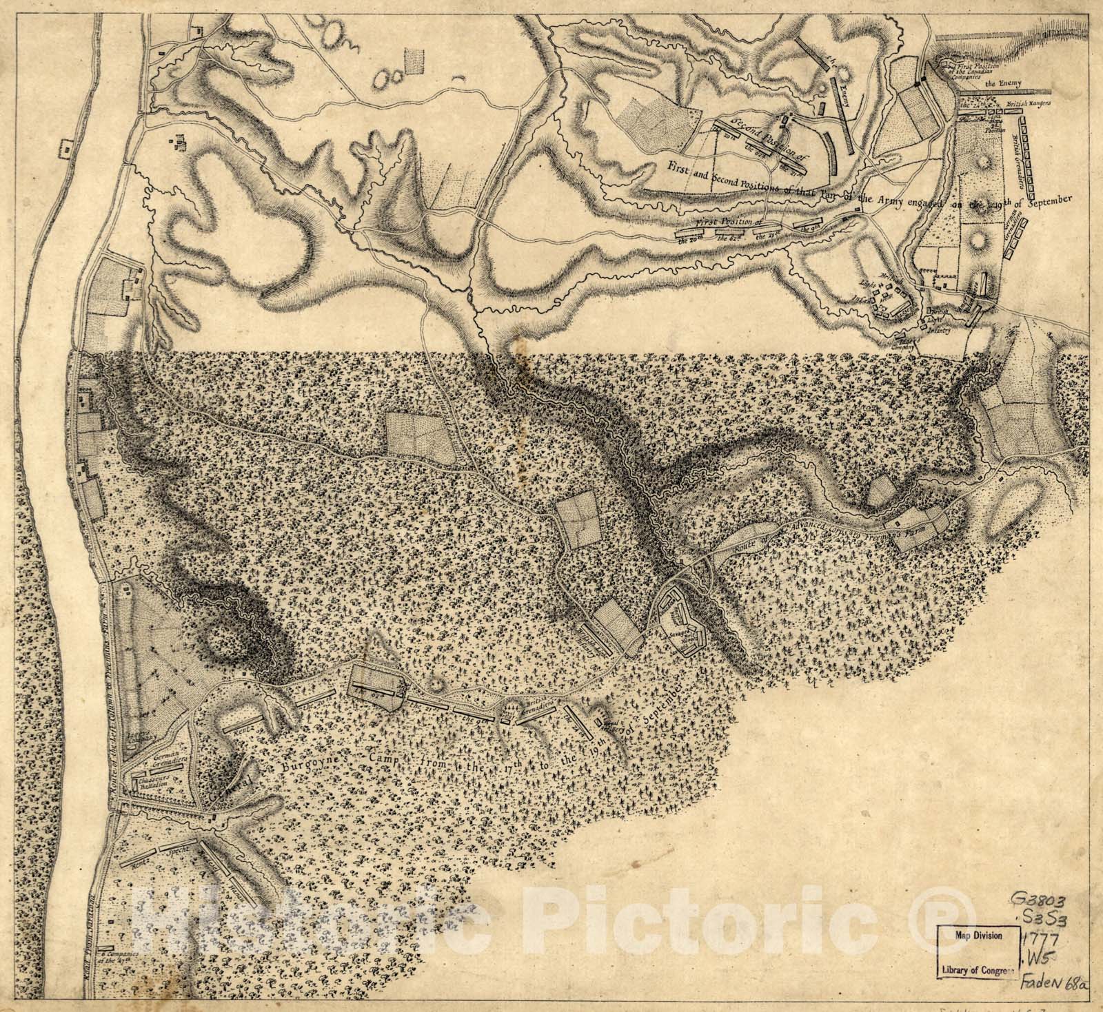 Historical Map, Plan of the encampment and position of the army under His Excelly. Lt. General Burgoyne : at Swords House on Hudson's River on Septr. 17th, Vintage Wall Art