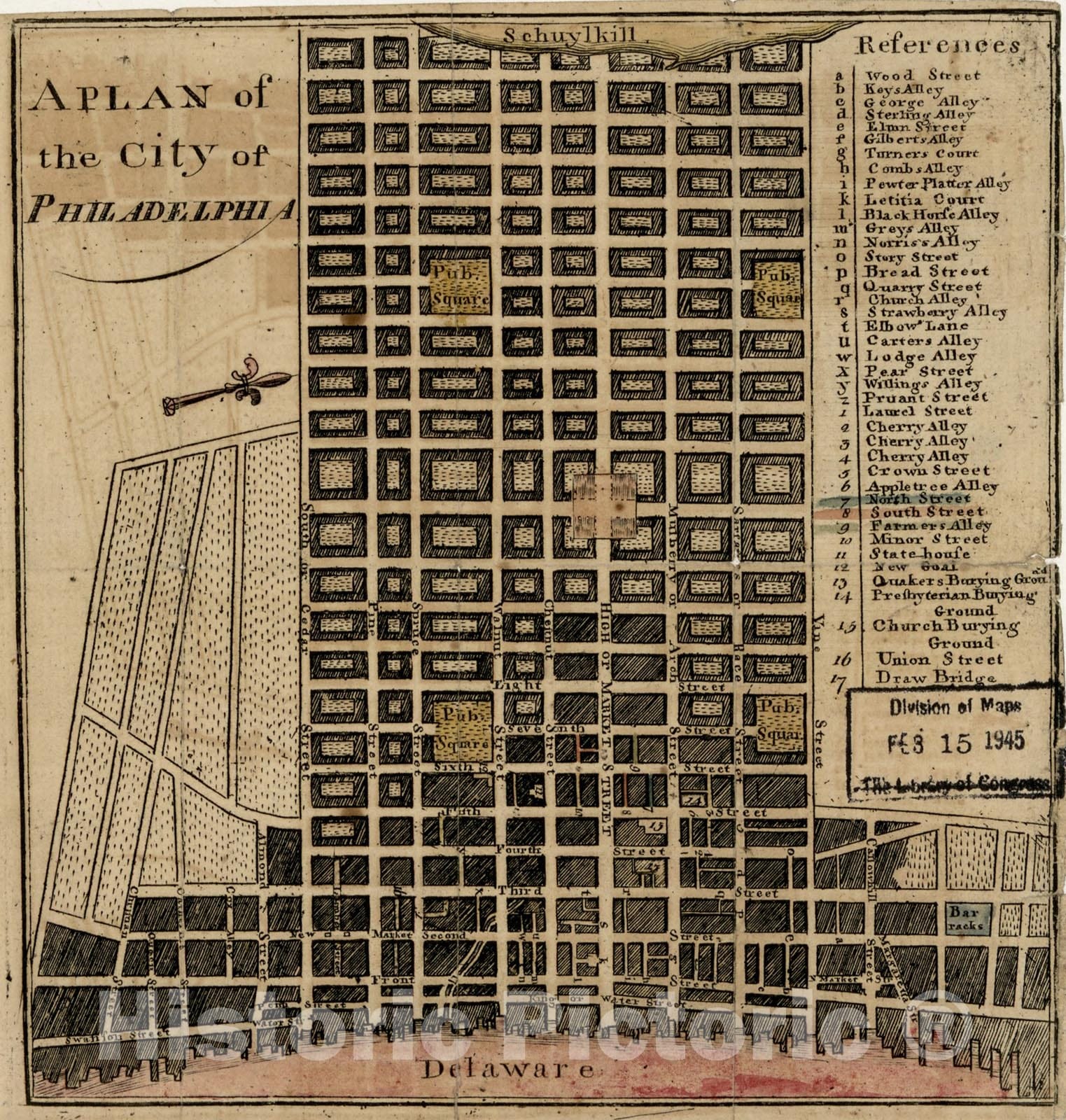 Historical Map, 1777 A Plan of The City of Philadelphia, Vintage Wall Art