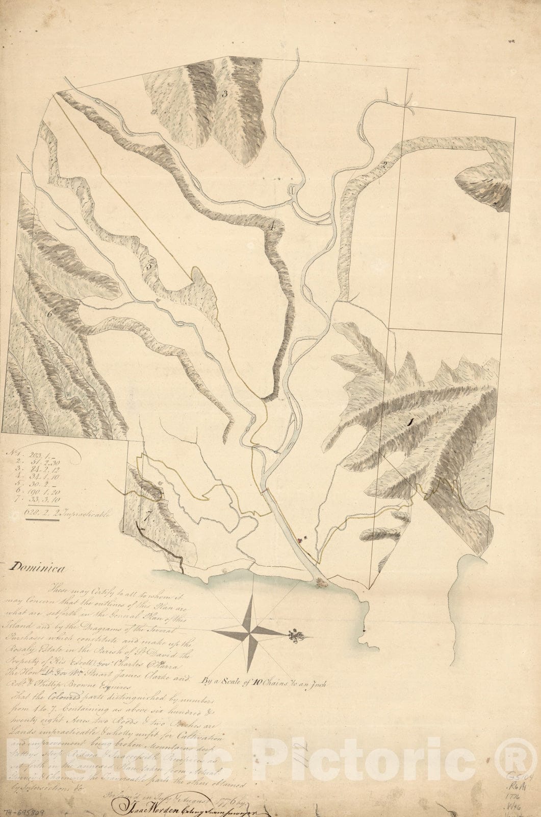 Historical Map, 1776 A Plan of The Rosalij Compy. Estates Showing The impracticable Lands, Vintage Wall Art