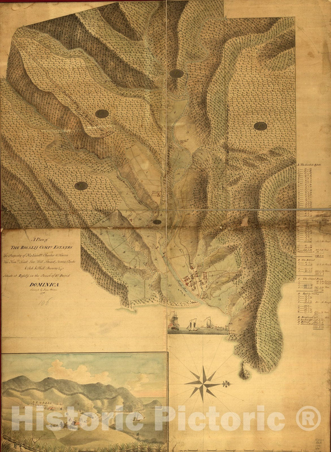 Historical Map, 1776 A Plan of The Rosalij Compy. Estates : The Property of His Excelly. Charles O'Harra, The Honble. Leiut. Gov. Will. Stuart, Vintage Wall Art