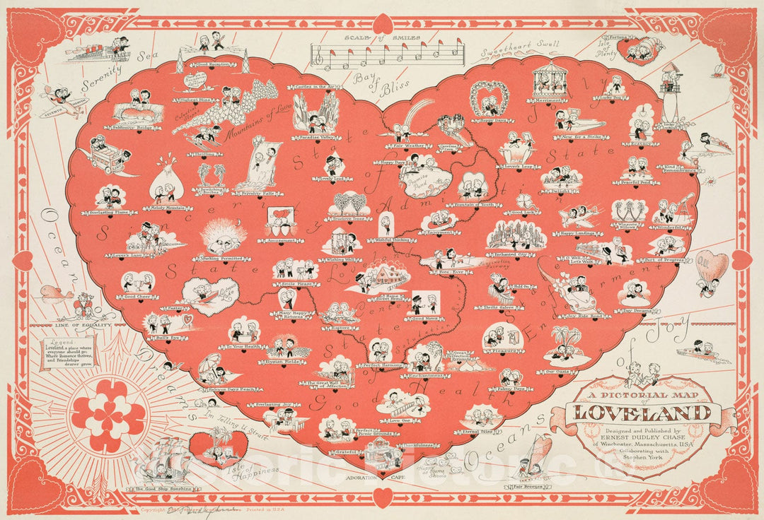 Historical Map, ca. 1943 A pictorial map of Loveland, Vintage Wall Art