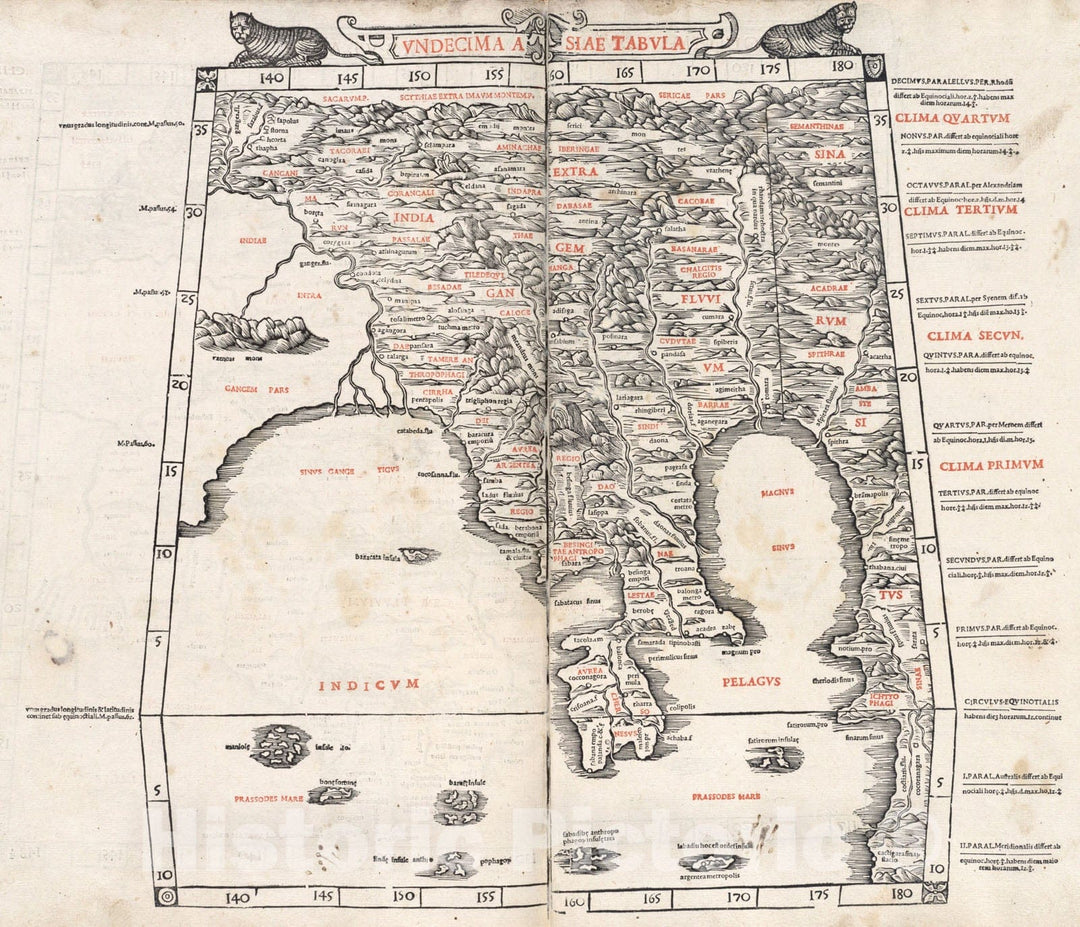 Historical Map, 1511 Undecima Asiae Tabula, Vintage Wall Art