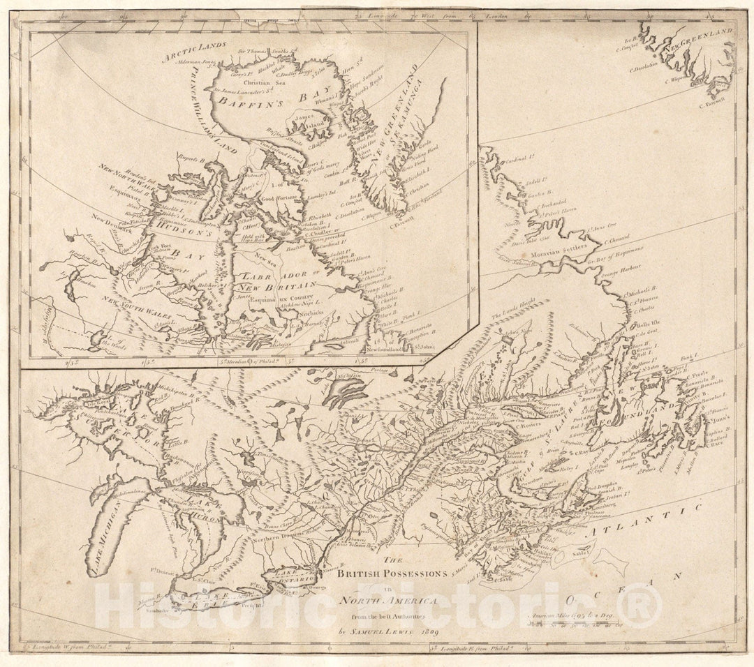 Historical Map, 1809 The British Possessions in North America from The Best Authorities, Vintage Wall Art