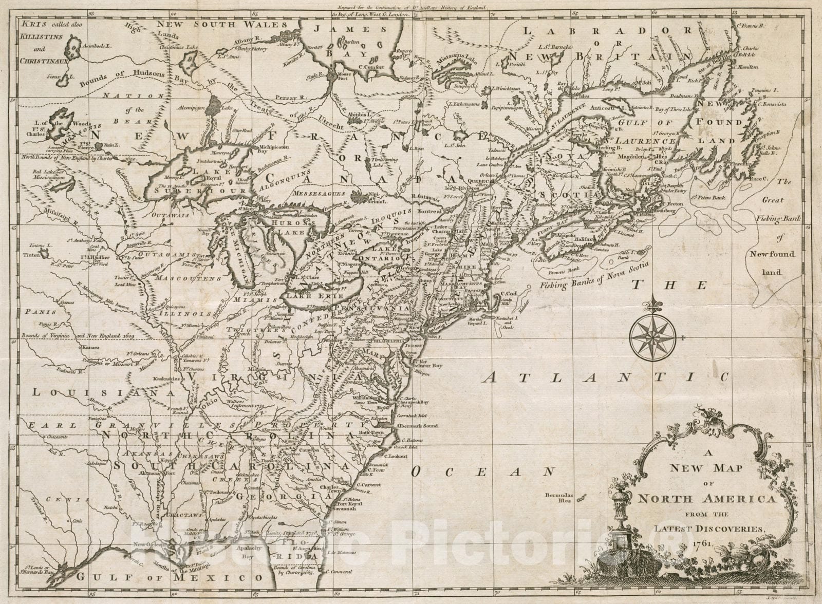 Historical Map, 1761 A New map of North America from The Latest Discoveries, Vintage Wall Art