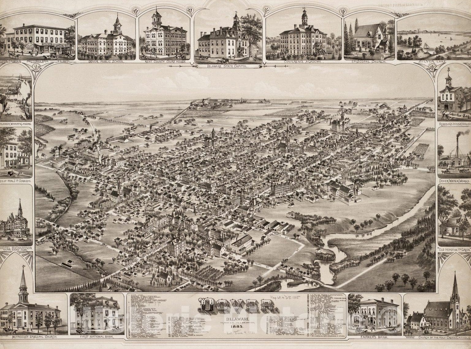 Historical Map, Dover, Delaware : 1885, Vintage Wall Art