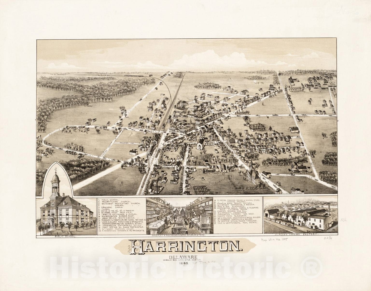 Historical Map, Harrington, Delaware : 1885, Vintage Wall Art