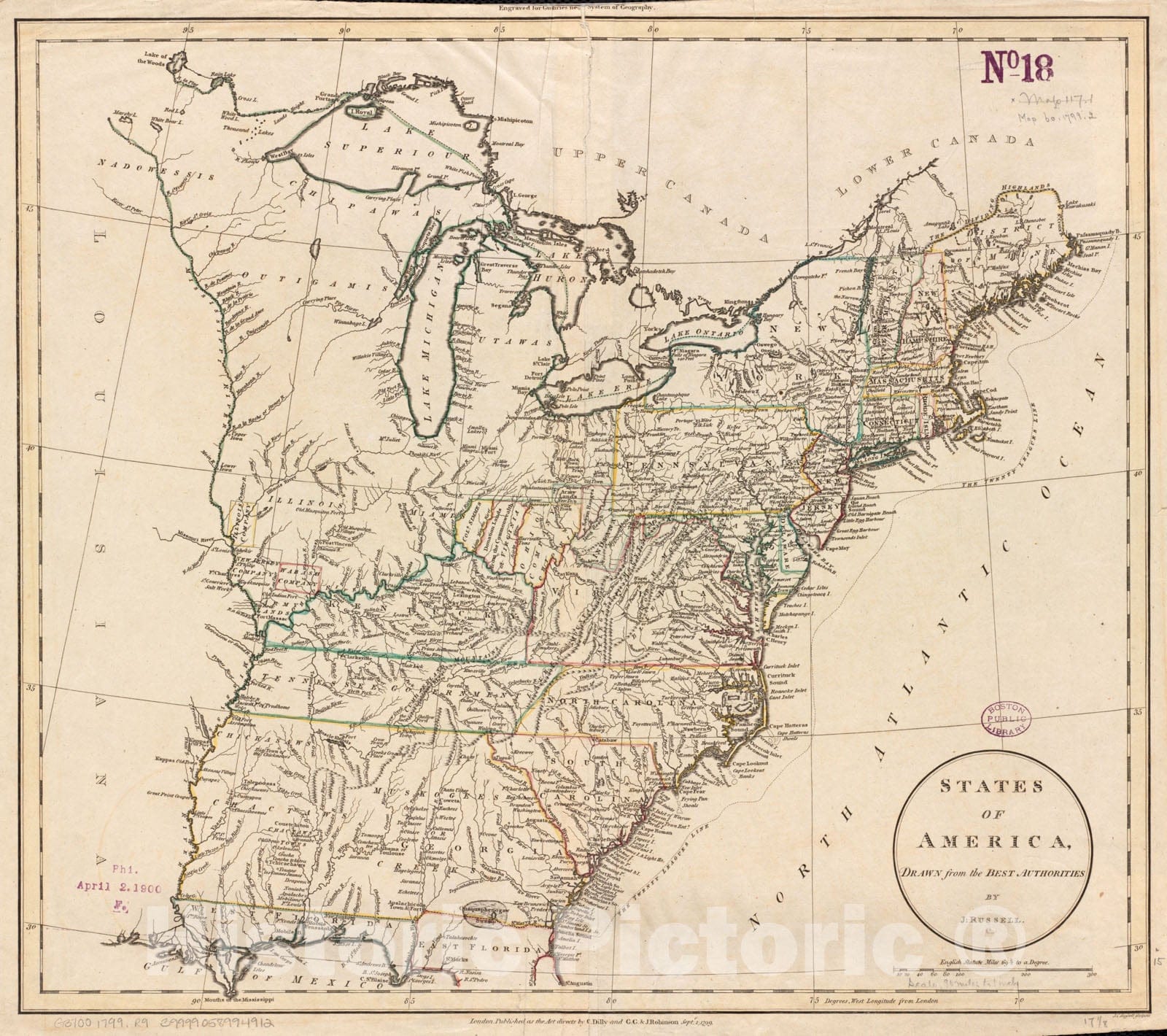 Historical Map, 1799 States of America, Drawn from The Best Authorities, Vintage Wall Art