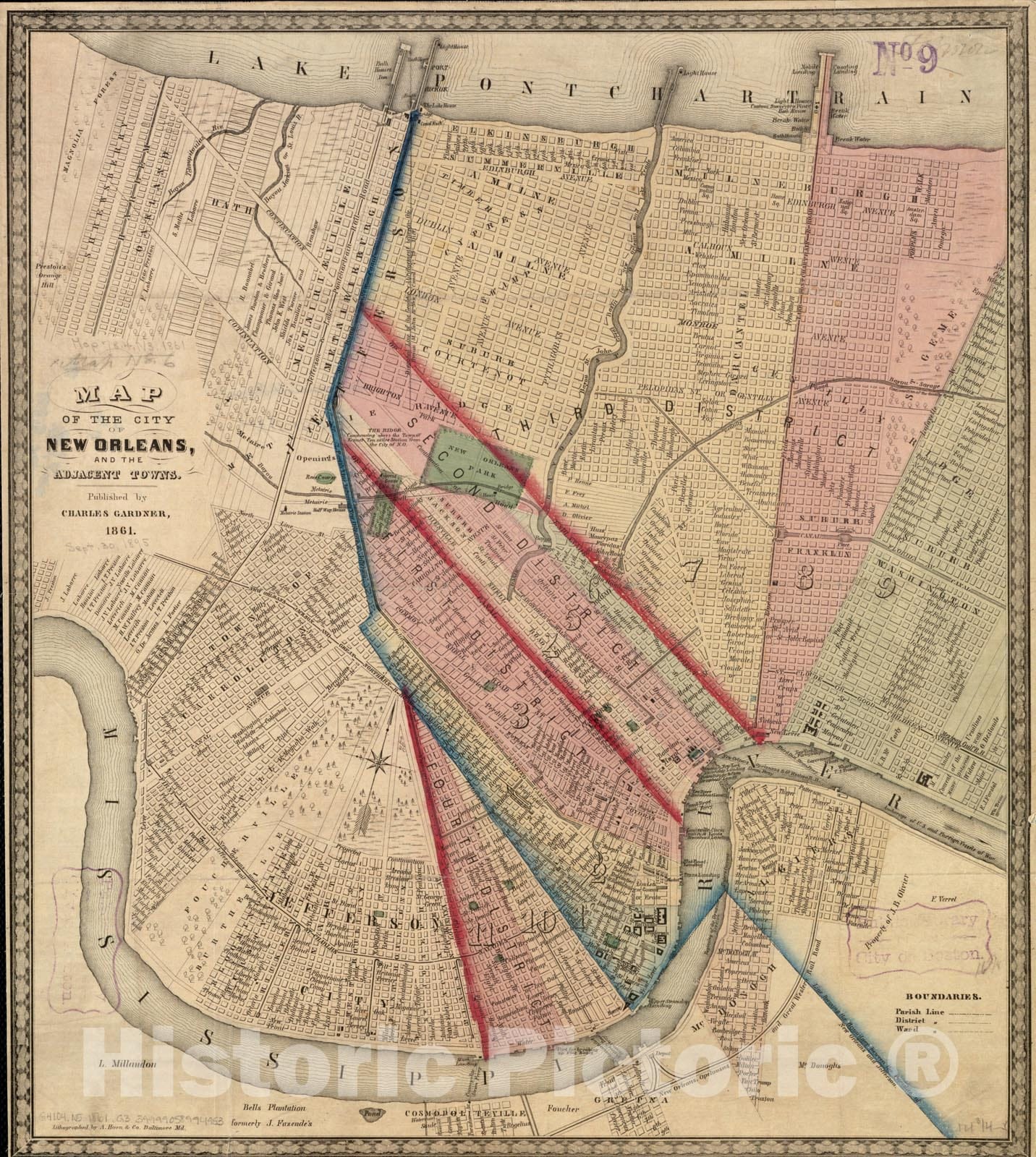 Historical Map, 1861 Map of The City of New Orleans, and The Adjacent Towns, Vintage Wall Art