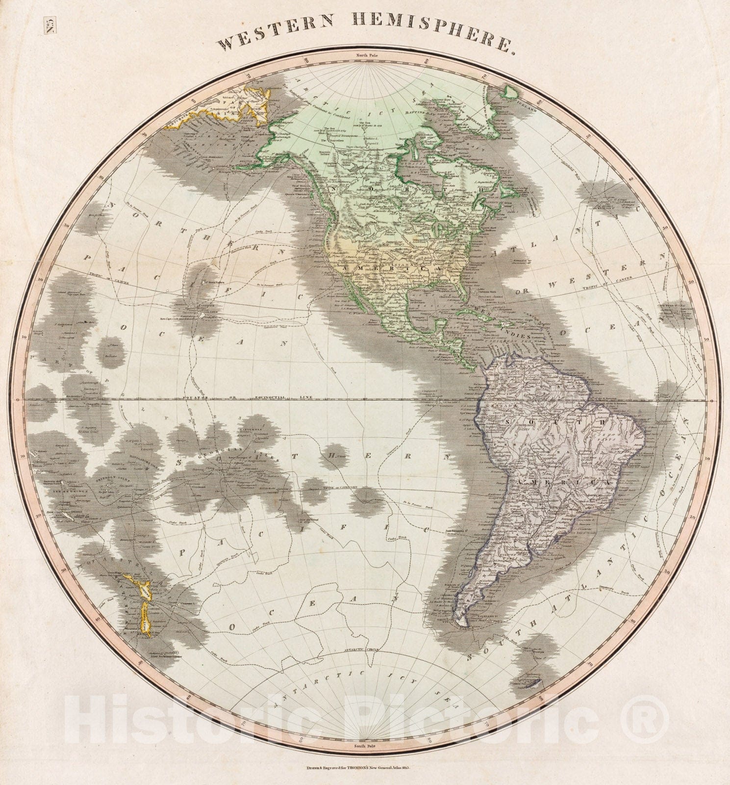 Historical Map, 1815 Western hemisphere, Vintage Wall Art