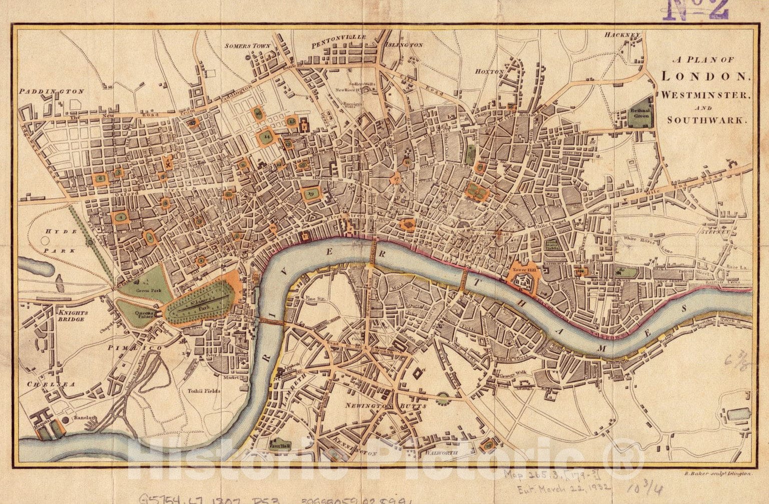 Historical Map, 1807 A Plan of London, Westminster, and Southwark, Vintage Wall Art