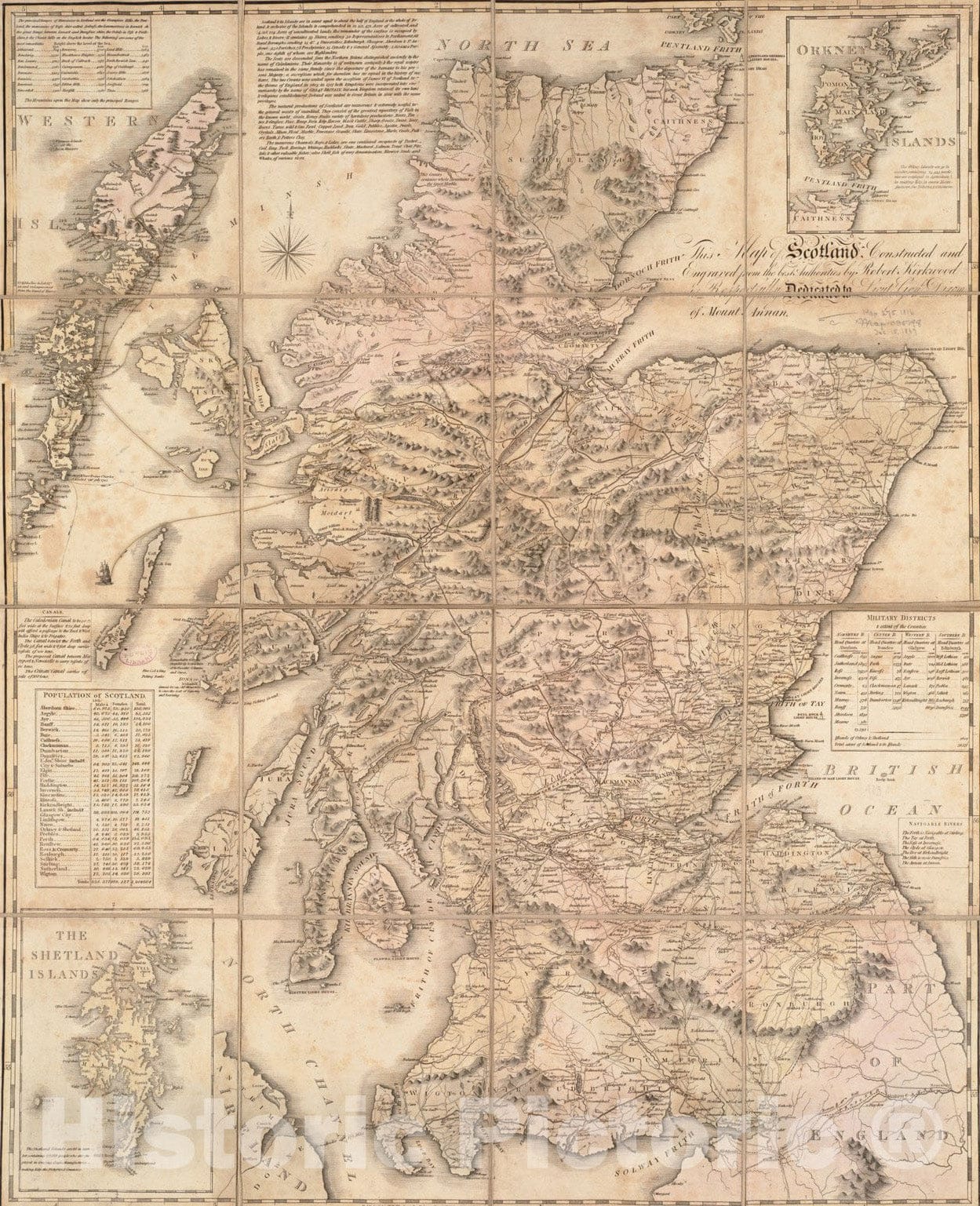 Historical Map, 1816 This map of Scotland, Vintage Wall Art