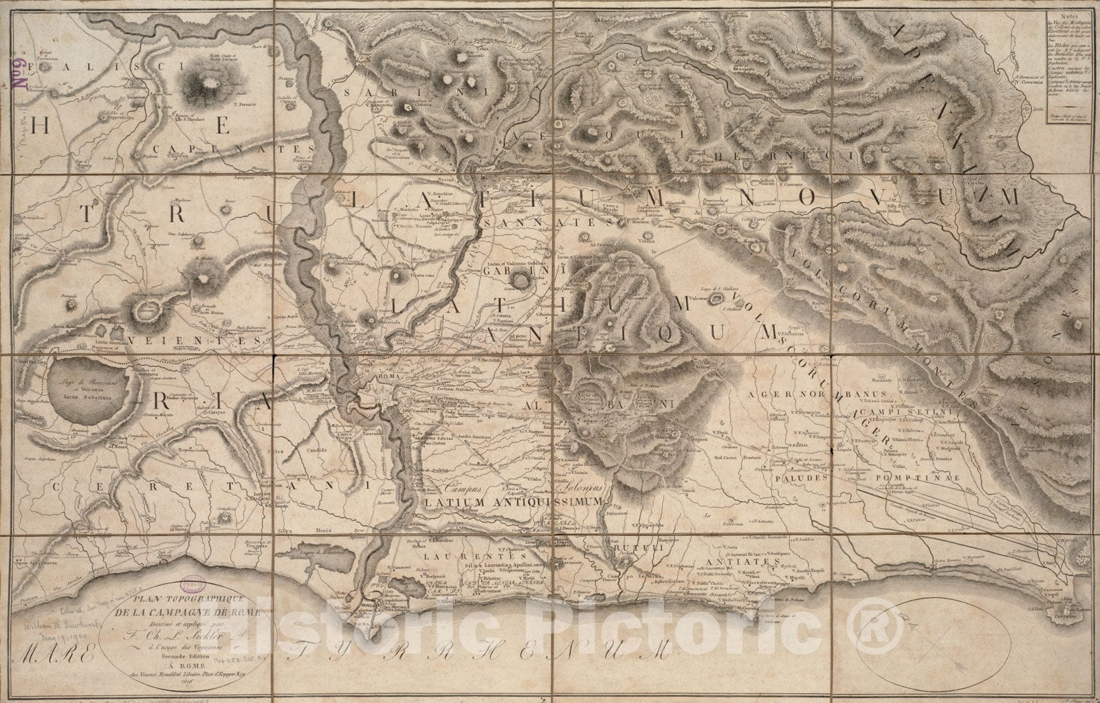 Historical Map, 1816 Plan topographique de la campagne de Rome, Vintage Wall Art