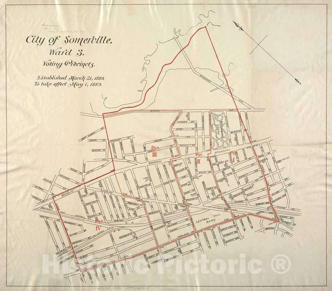 Historical Map, 1889 City of Somerville : Ward 3 : Voting precincts, Vintage Wall Art