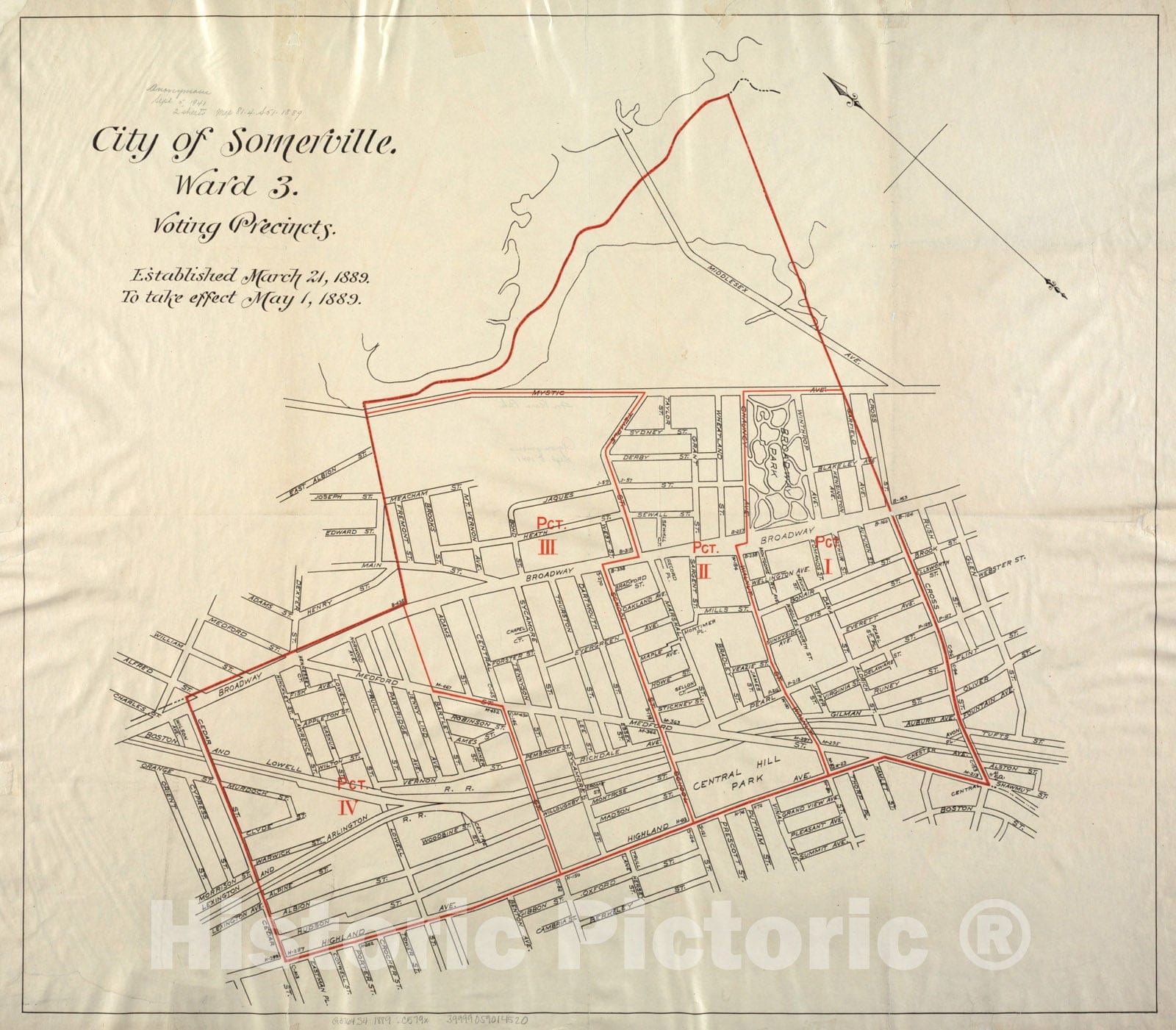 Historical Map, 1889 City of Somerville : Ward 3 : Voting precincts, Vintage Wall Art