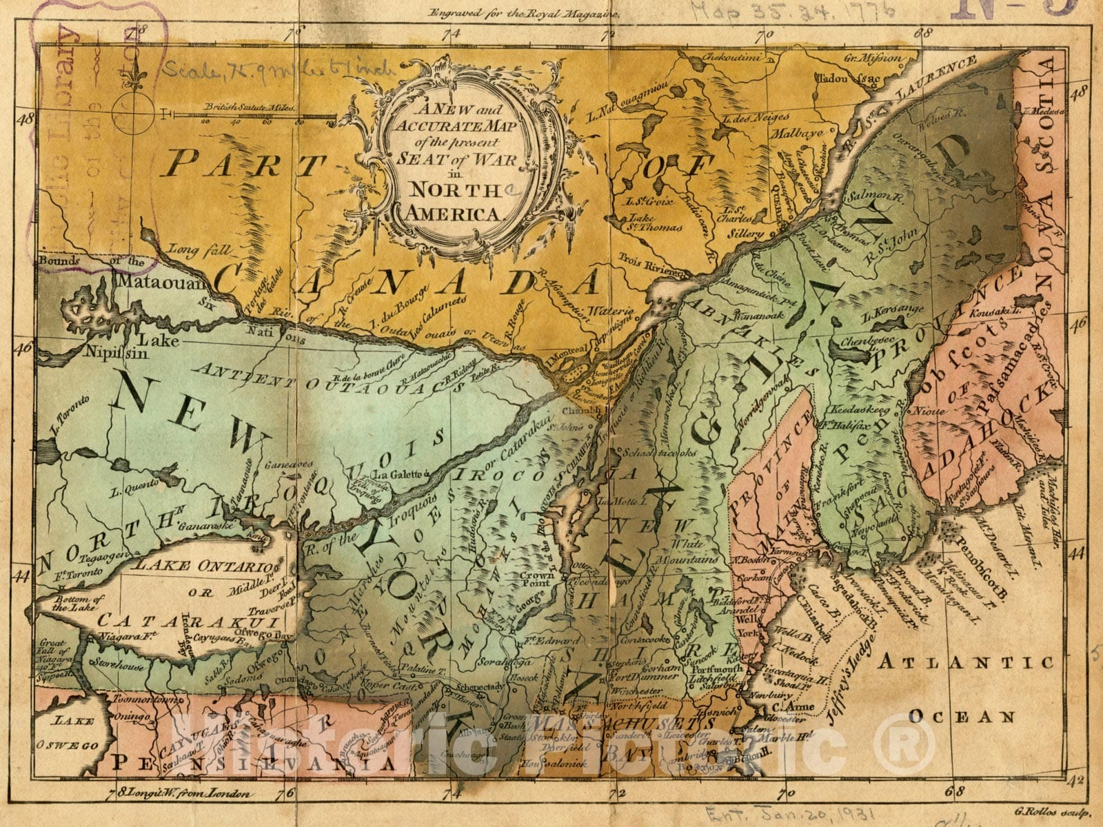 Historical Map, 1776 A New and Accurate map of The Present seat of war in North America, Vintage Wall Art