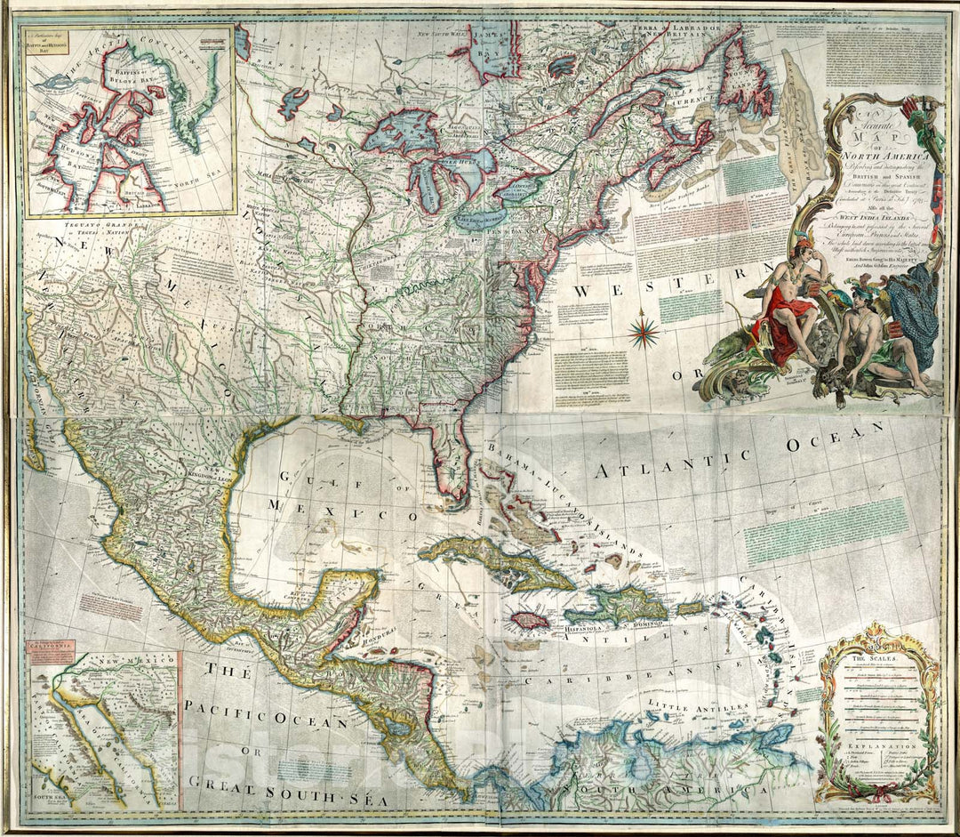 Historical Map, an Accurate map of North America : Describing and distinguishing The British and Spanish dominions on This Great Continent, Vintage Wall Art