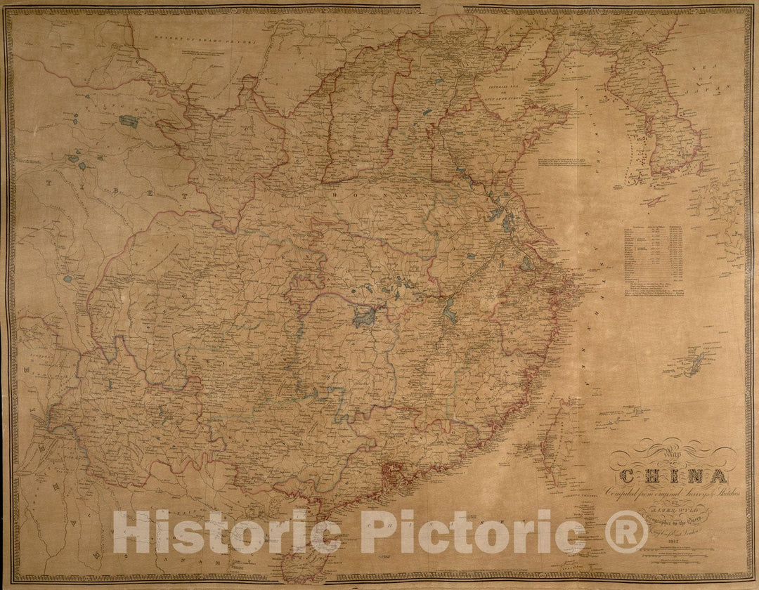 Historical Map, 1842 Map of China : compiled from original surveys & sketches, Vintage Wall Art