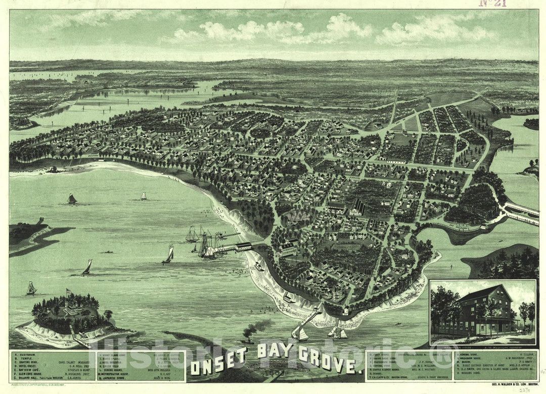 Historical Map, 1885 Onset Bay Grove, Wareham, Mass, Vintage Wall Art