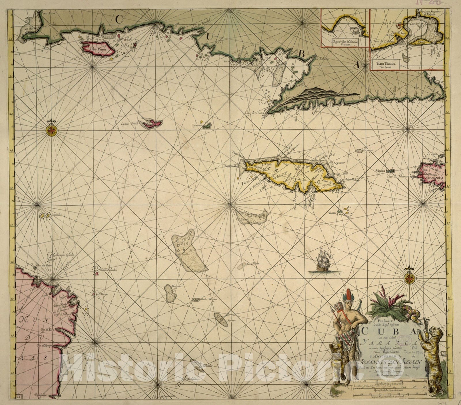 Historical Map, 1712 Pas kaart Van de zuyd kust Van Cuba en Van geheel Yamaica en and're bygeleegen plaatsen, Vintage Wall Art