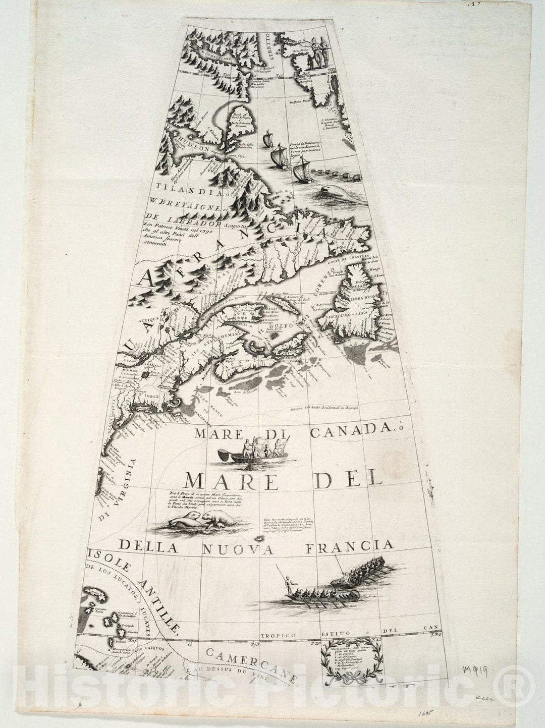 Historical Map, 1697 [Globe Gore Featuring North American Coastline], Vintage Wall Art