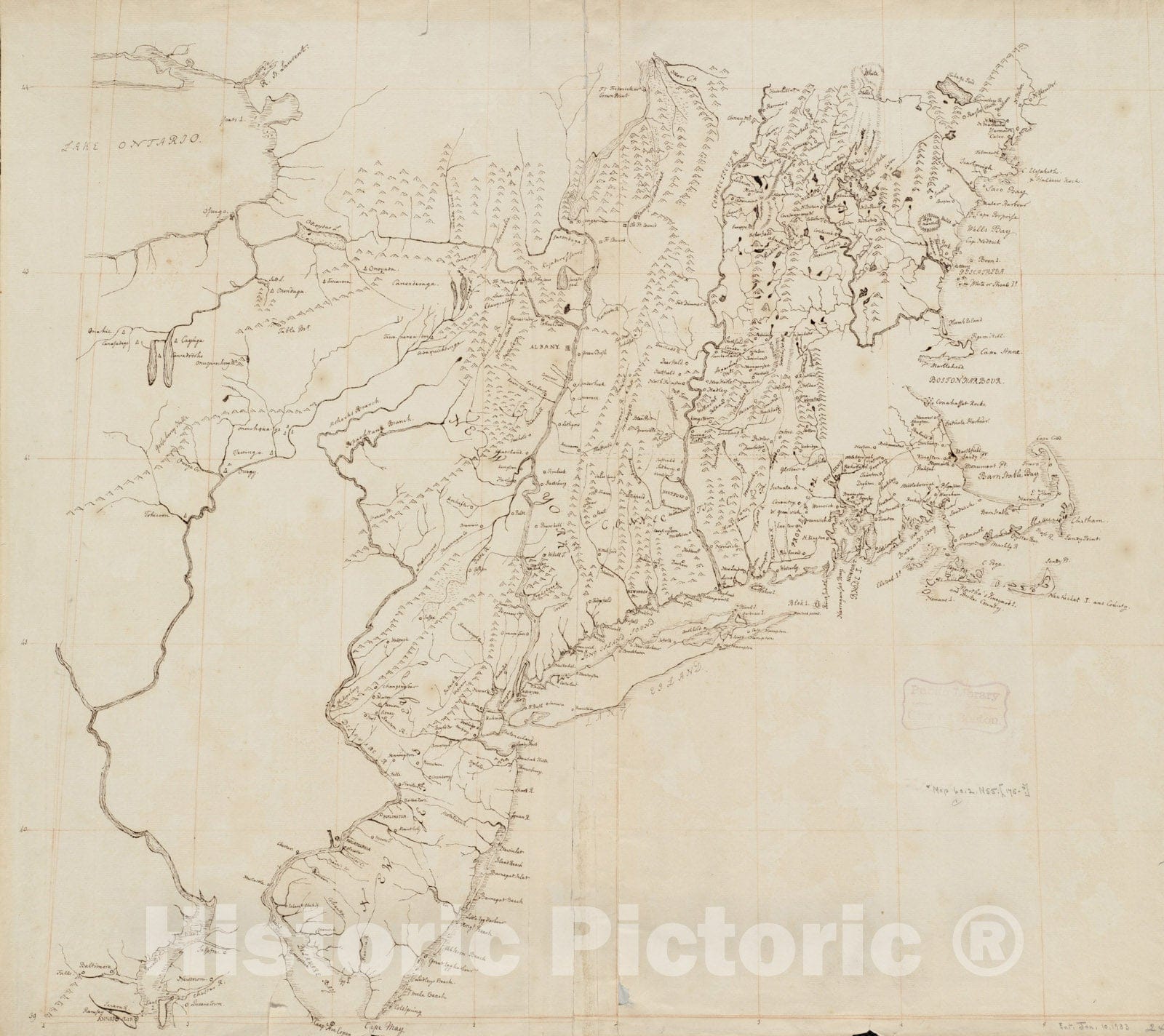 Historical Map, 1800-1899 [Manuscript map of Coast from Maine to Delaware], Vintage Wall Art