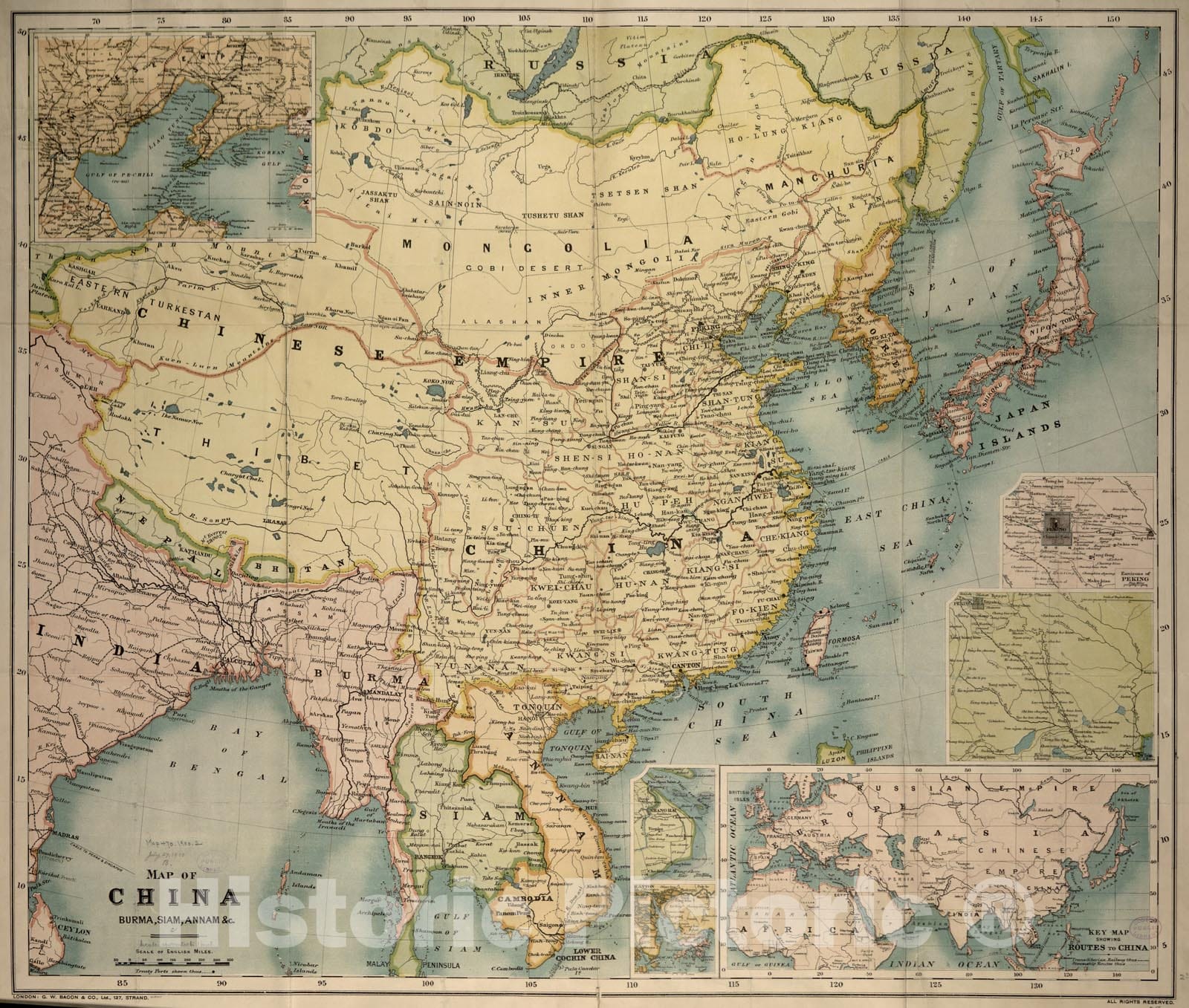 Historical Map, 1900 Map of China, Burma, Siam, Annam et Cetera, Vintage Wall Art