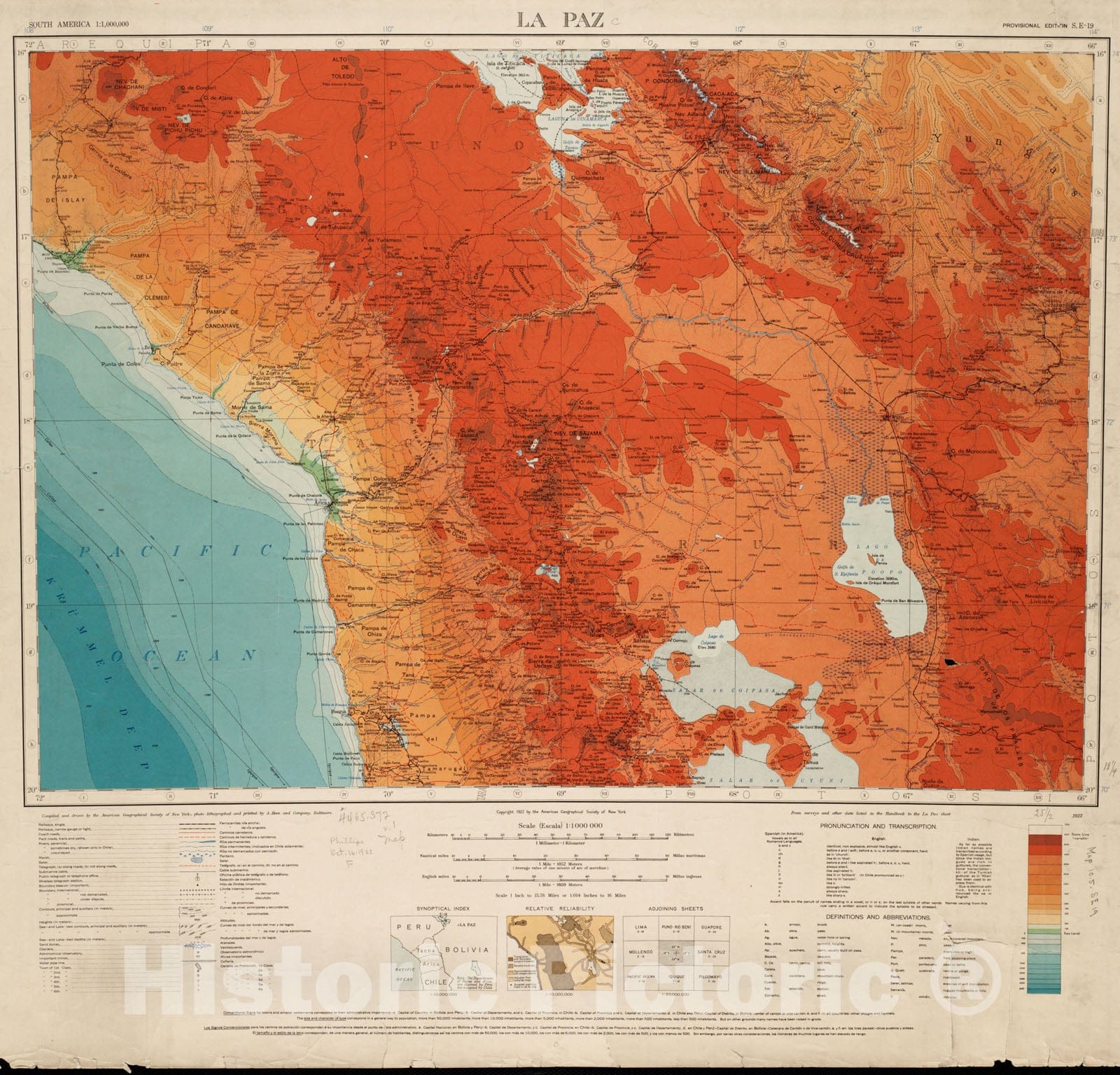 Historical Map, 1922 La Paz : South America 1: 1,000,000, Vintage Wall Art