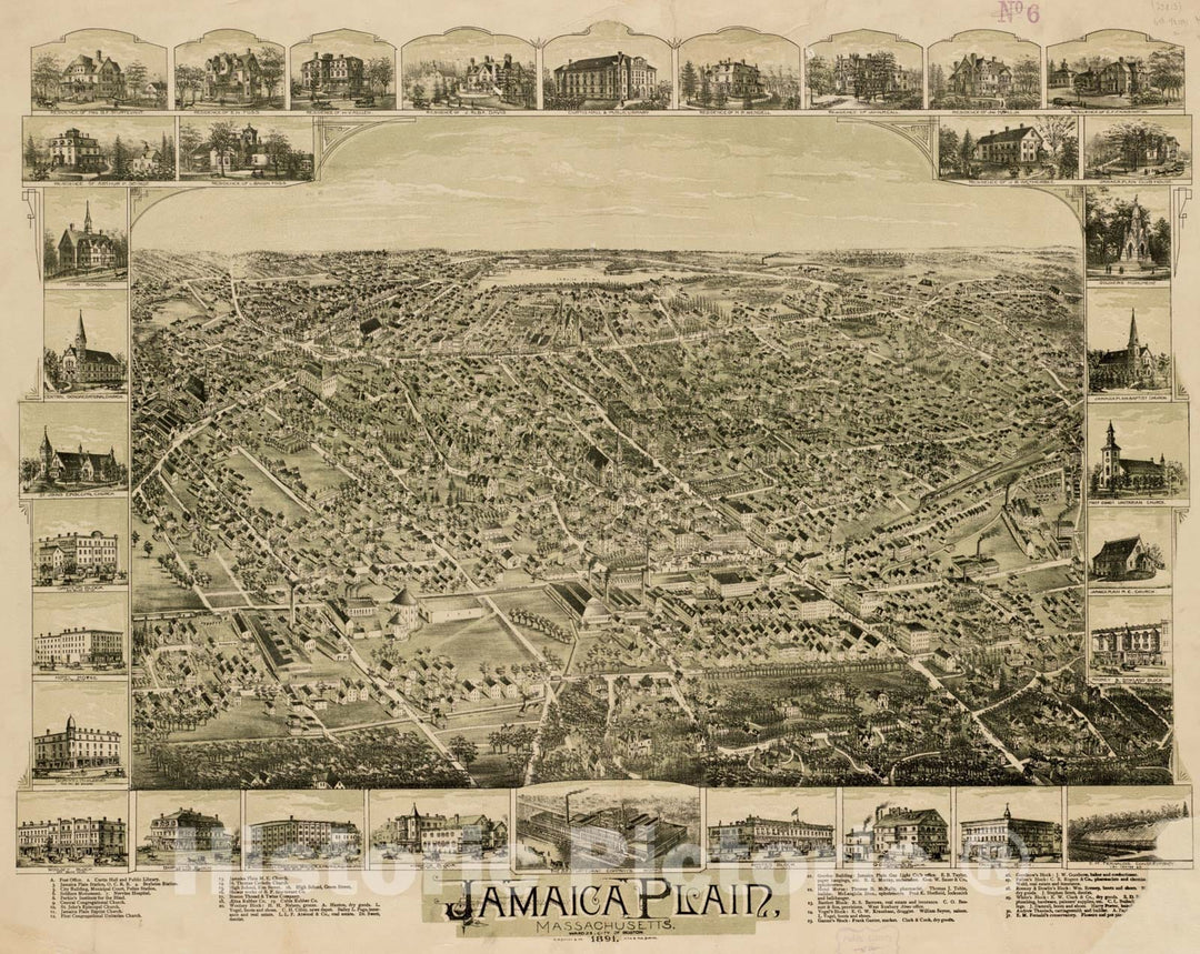 Historical Map, Jamaica Plain, Massachusetts : Ward 23, City of Boston, 1891, Vintage Wall Art