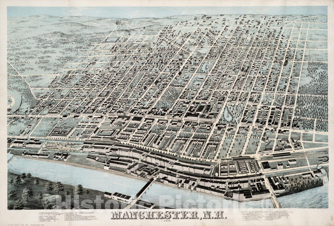 Historical Map, Manchester, N.H : 1876, Vintage Wall Art