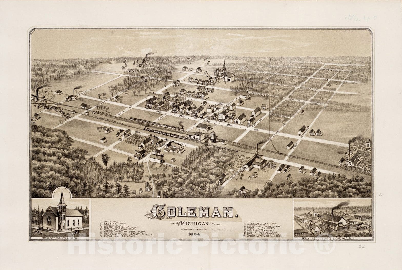 Historical Map, Coleman, Michigan : 1884, Vintage Wall Art