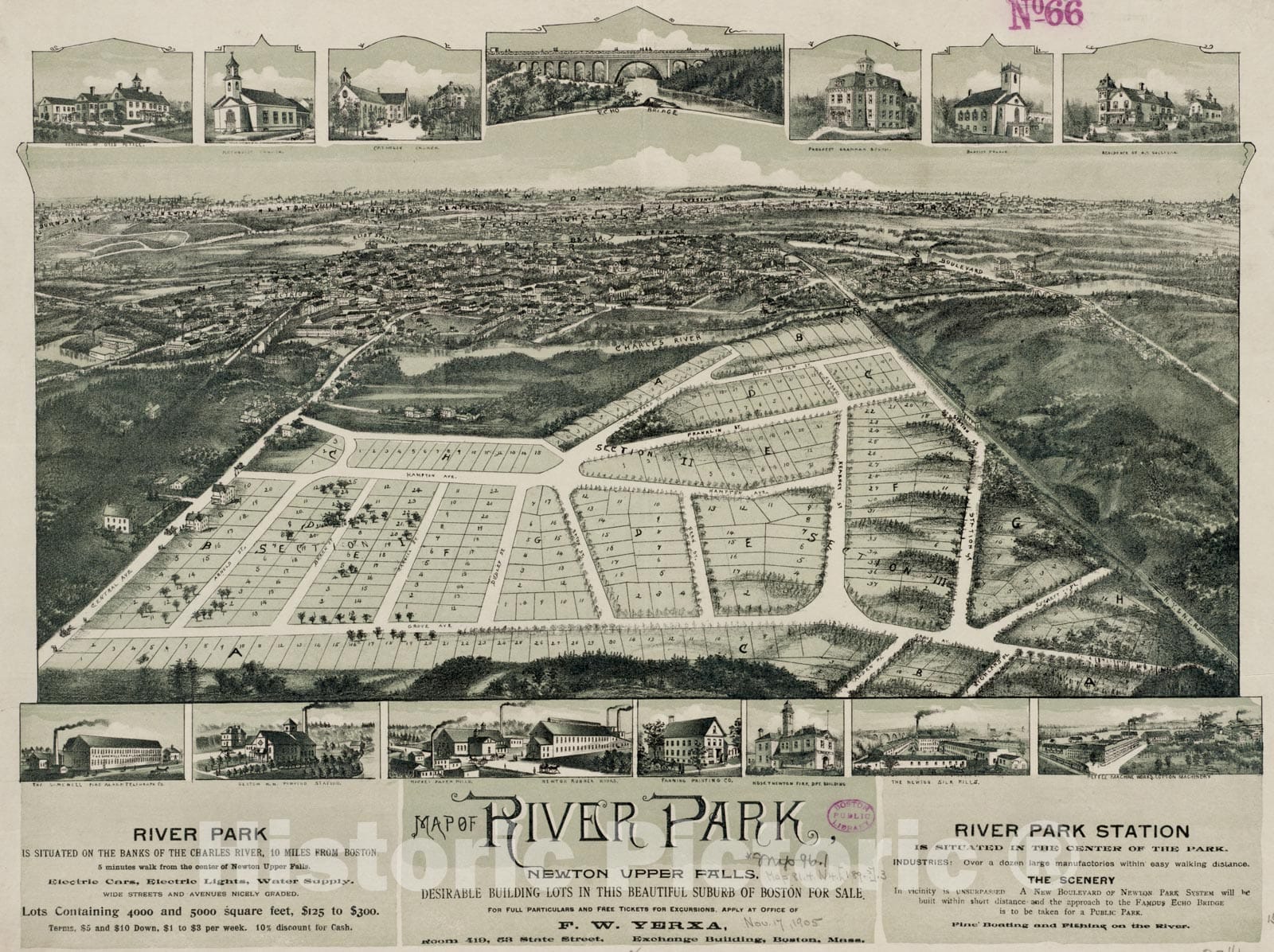 Historical Map, 1890-1899 Map of River Park, Newton Upper Falls, Vintage Wall Art