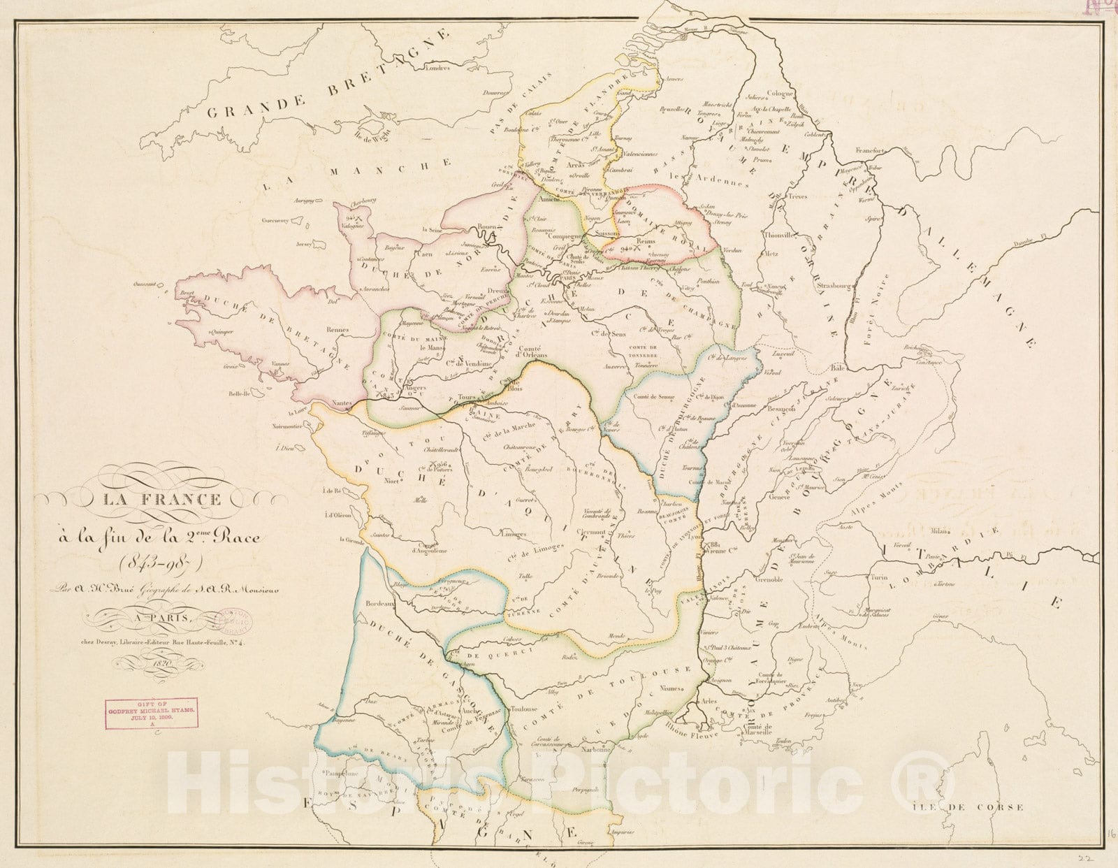 Historical Map, 1820 La France a la fin de la 2eme. Race (843-987), Vintage Wall Art