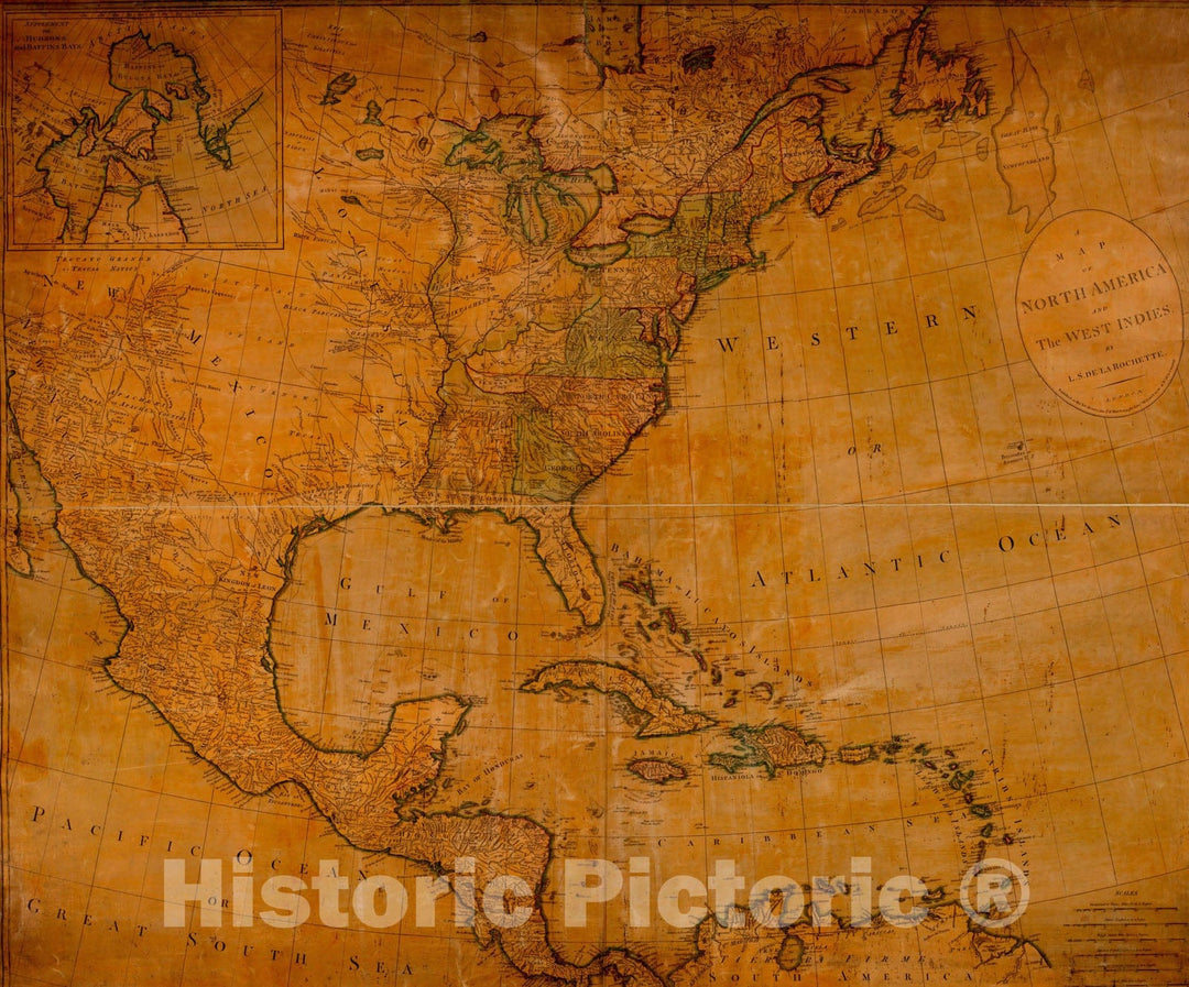 Historical Map, 1795 A map of North America and The West Indies, Vintage Wall Art