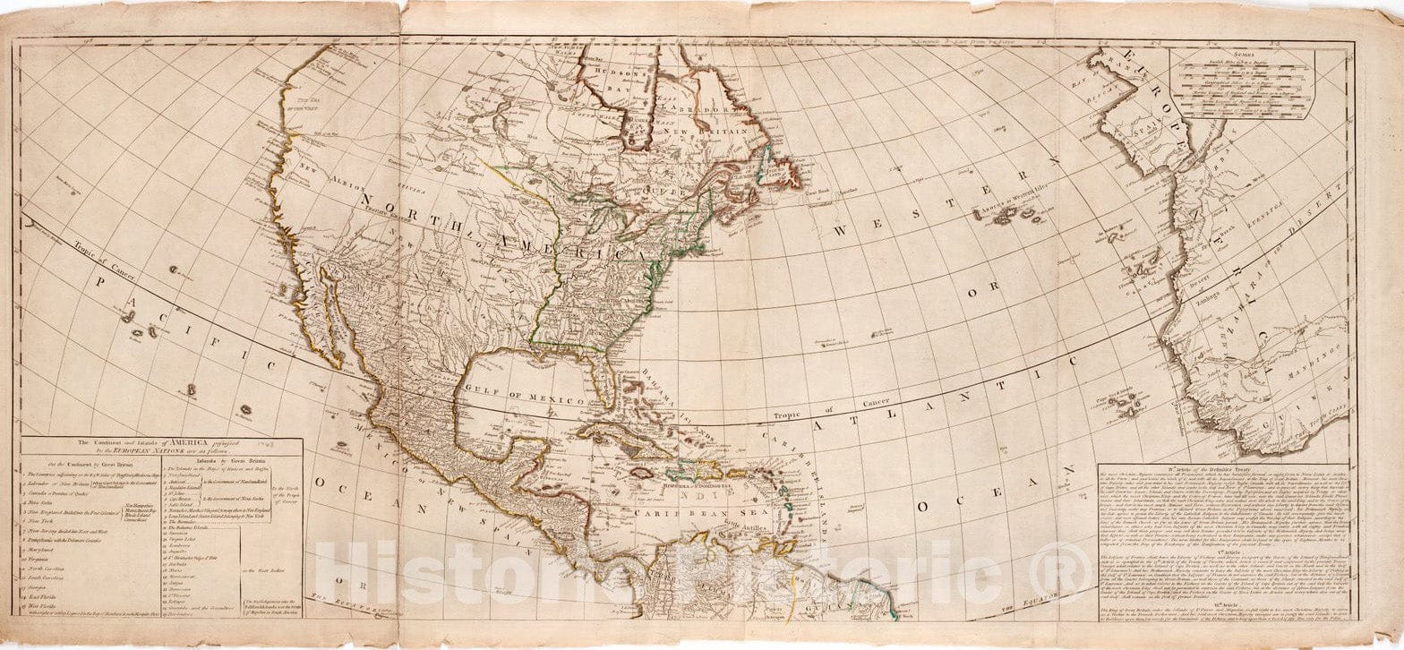 Historical Map, A New map of the whole continent of America, divided into North and South and West Indies. : With a descriptive account of the European possessions, Vintage Wall Art