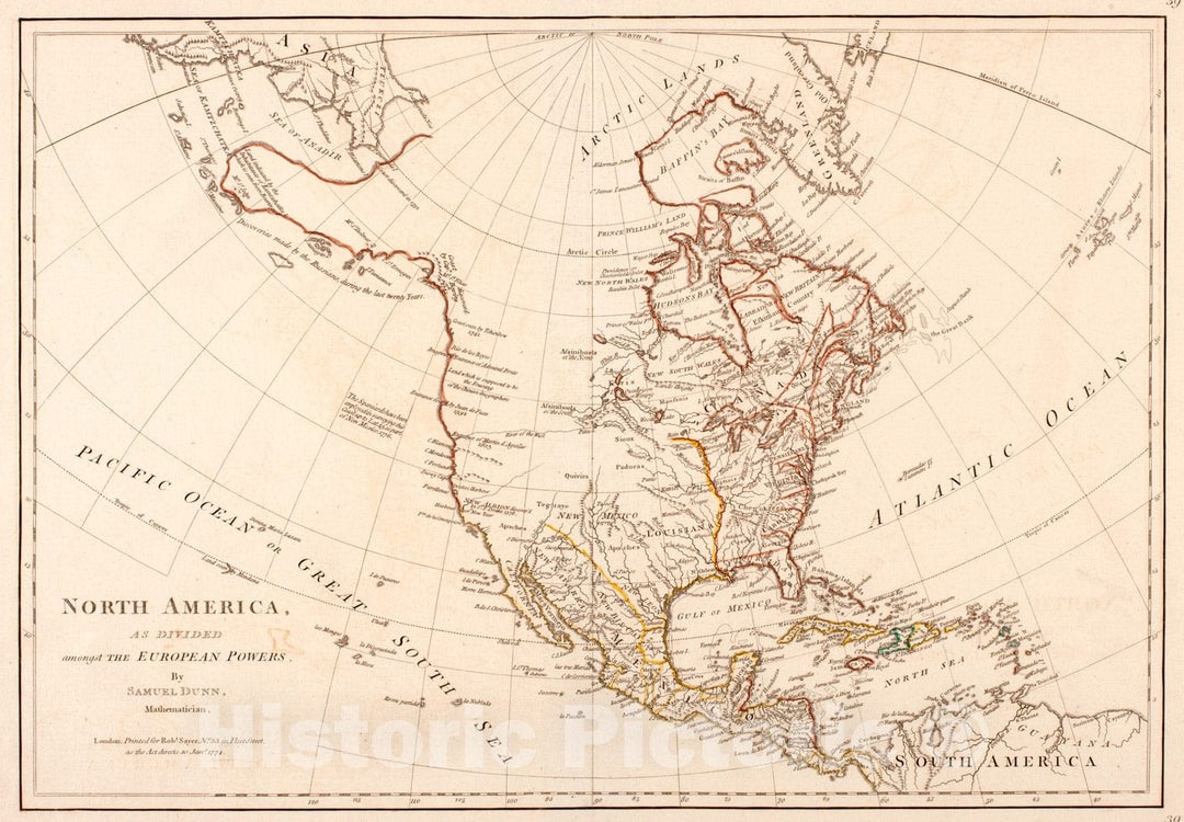 Historical Map, 1774 North America, as Divided Amongst The European Powers, Vintage Wall Art