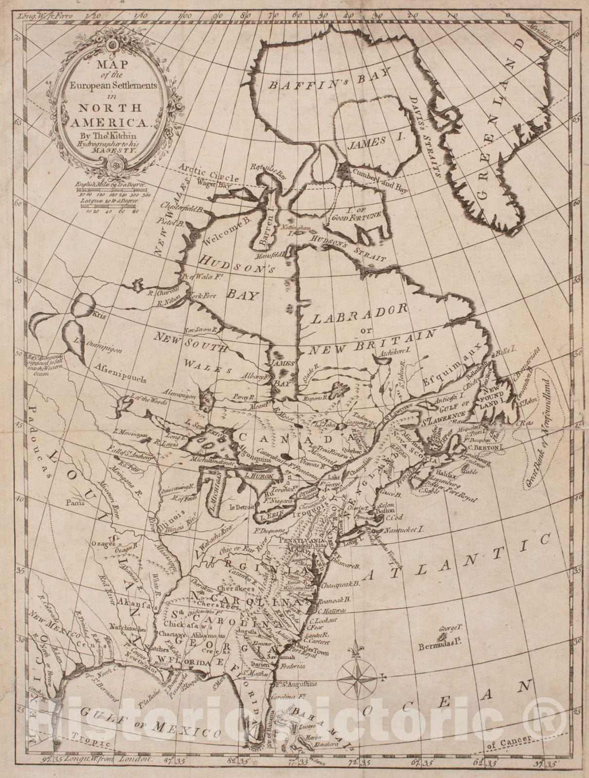 Historical Map, 1779 Map of the European settlements in North America, Vintage Wall Art