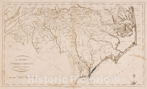 Historical Map, 1796 The State of North Carolina from The Best Authorities, Vintage Wall Art