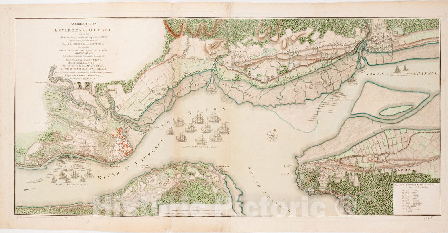 Historical Map, A Correct Plan of The Environs of Quebec, and The Battle Fought on The 13th September, 1759: Together with a Particular Detail of The French Lines, Vintage Wall Art