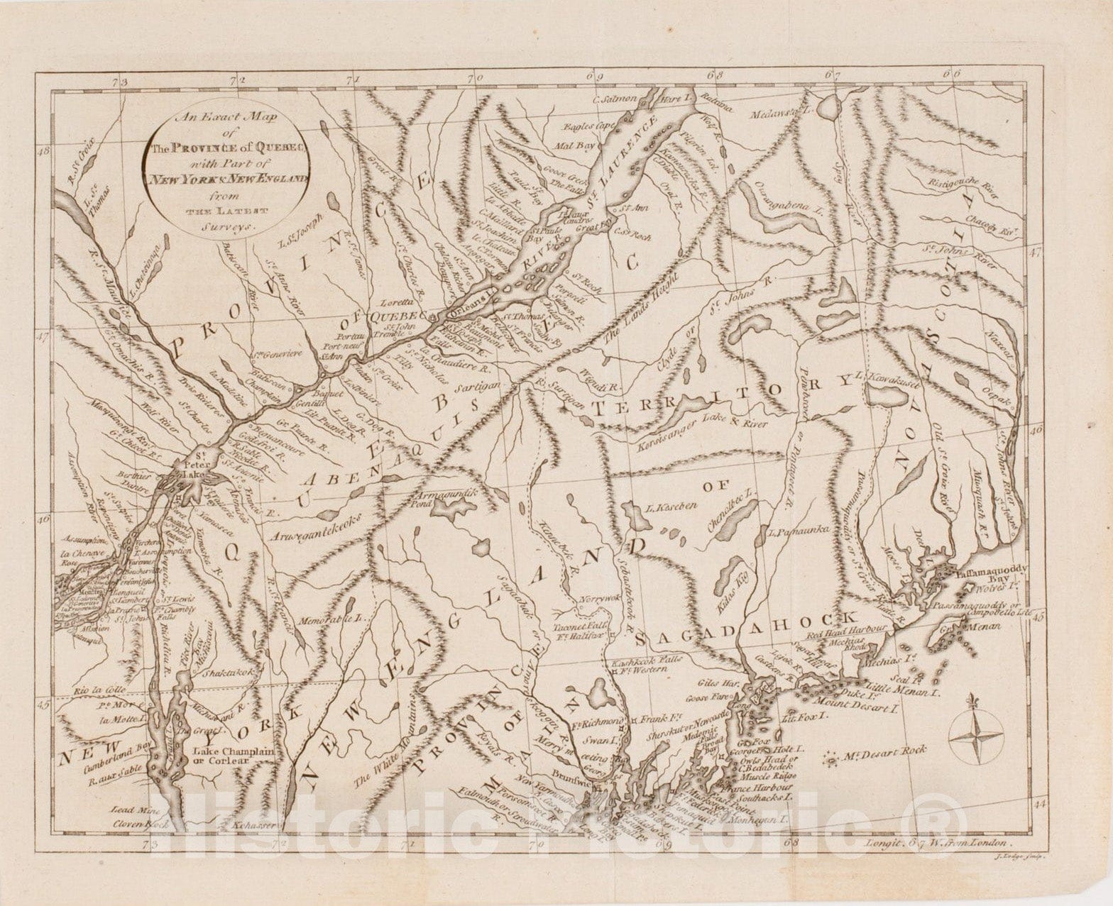 Historical Map, 1800 an Exact map of The Province of Quebec with Part of New York & New England from The Latest surveys, Vintage Wall Art