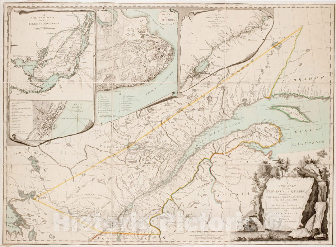 Historical Map, A New map of The Province of Quebec, According to The Royal Proclamation, of The 7th of October 1763, Vintage Wall Art