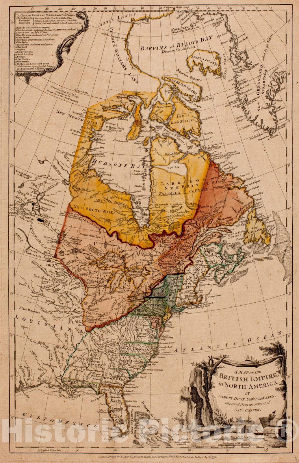 Historical Map, 1776 A map of The British Empire, in North America, Vintage Wall Art