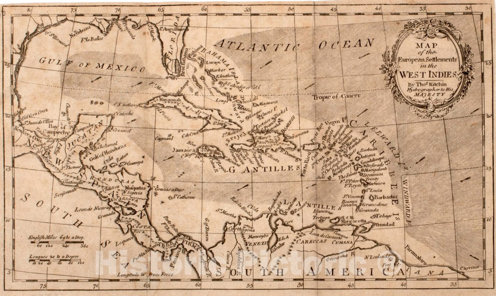 Historical Map, ca. 1780 Map of the European settlements in the West Indies, Vintage Wall Art