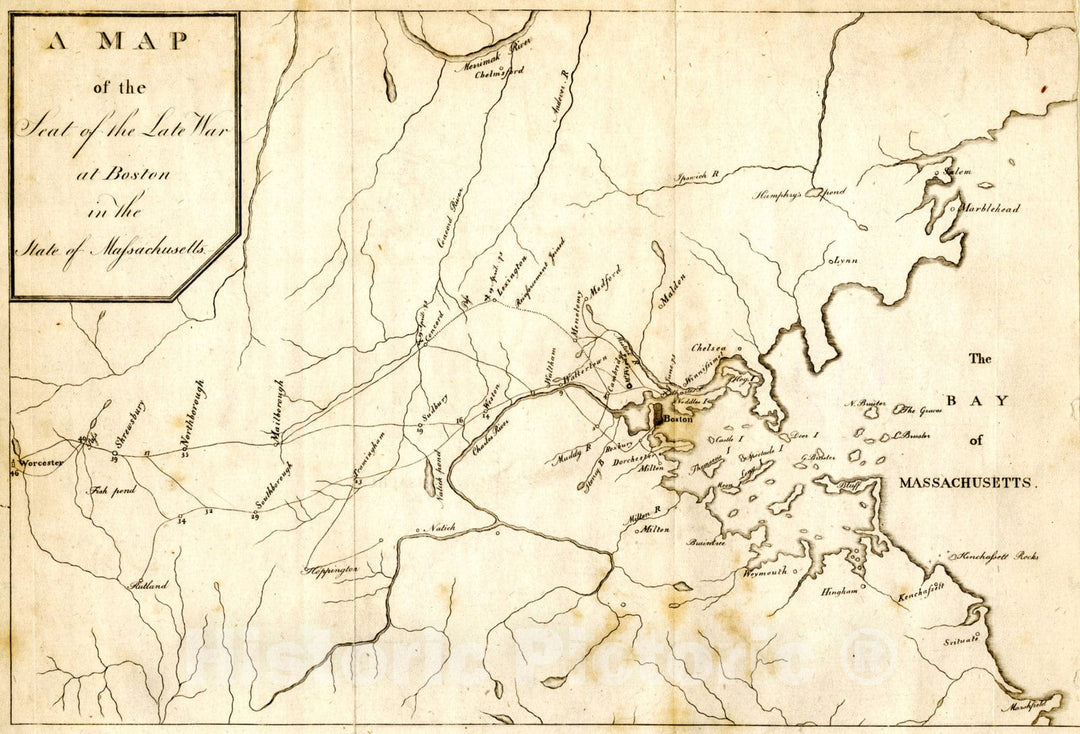 Historical Map, 1789 Map of The seat of The Late war at Boston in The State of Massachusetts, Vintage Wall Art