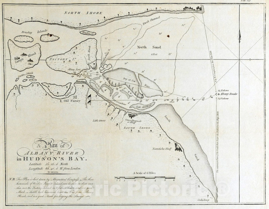 Historical Map, 1795 A Plan of Albany River in Hudson's Bay : Latitude 50aÂ° 12' 0' North, Longitude 82aÂ° 40' 0' W. from London, Vintage Wall Art