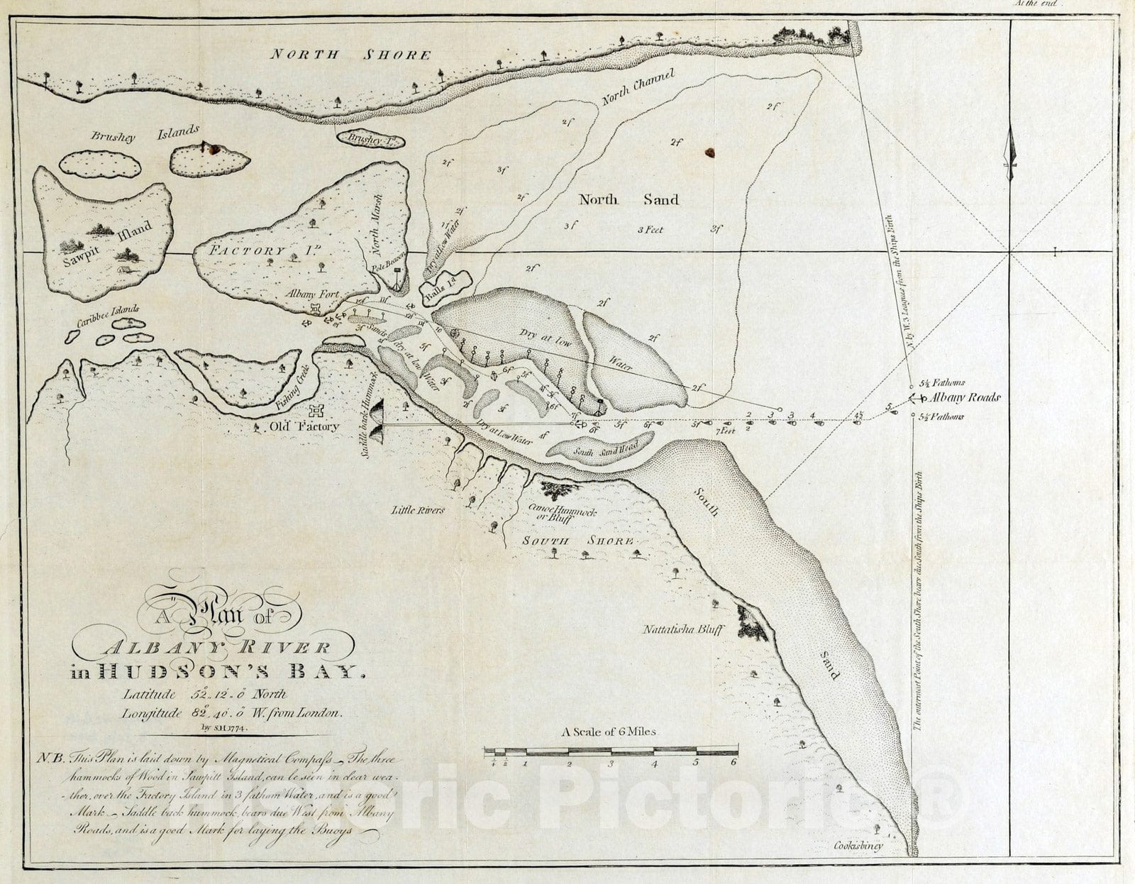 Historical Map, 1795 A Plan of Albany River in Hudson's Bay : Latitude 50aÂ° 12' 0' North, Longitude 82aÂ° 40' 0' W. from London, Vintage Wall Art