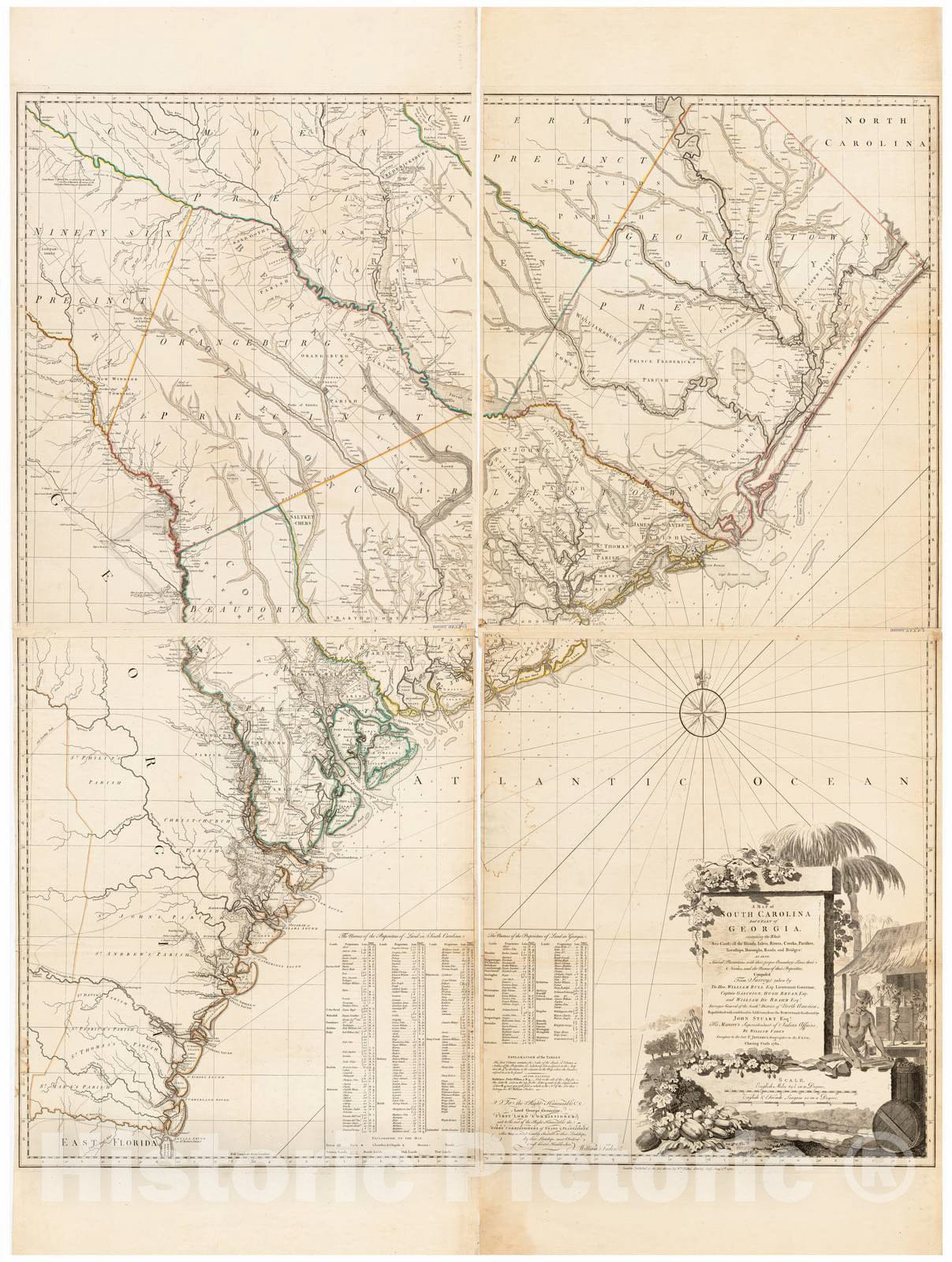 Historical Map, 1780 A map of South Carolina and a pof Georgia : Containing The Whole sea-Coast; All The Islands, inlets, Rivers, Creeks, parishes, townships, Vintage Wall Art